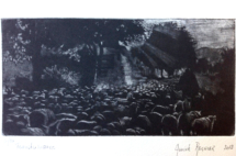 Annick Regnier / Transhumance d'un troupeau de moutons - gravure - 98x200 cm