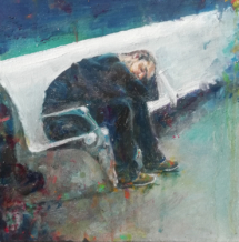 Jean dehon / Jeune homme endormi - huile sur toile 40x40 cm