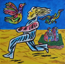 Michel jamsin / L'îlot - acrylique sur toile - 80x80 cm